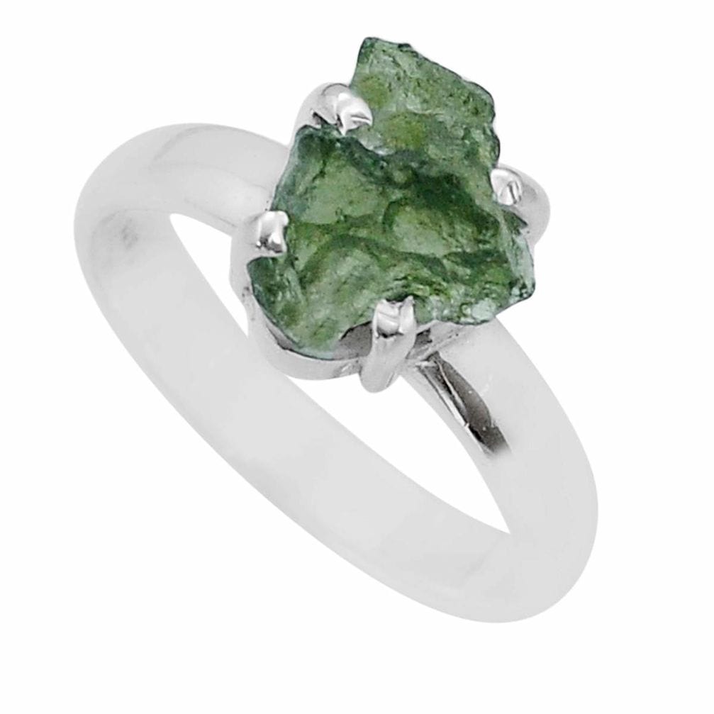 Moldavite Rough Sterling Silver Ring