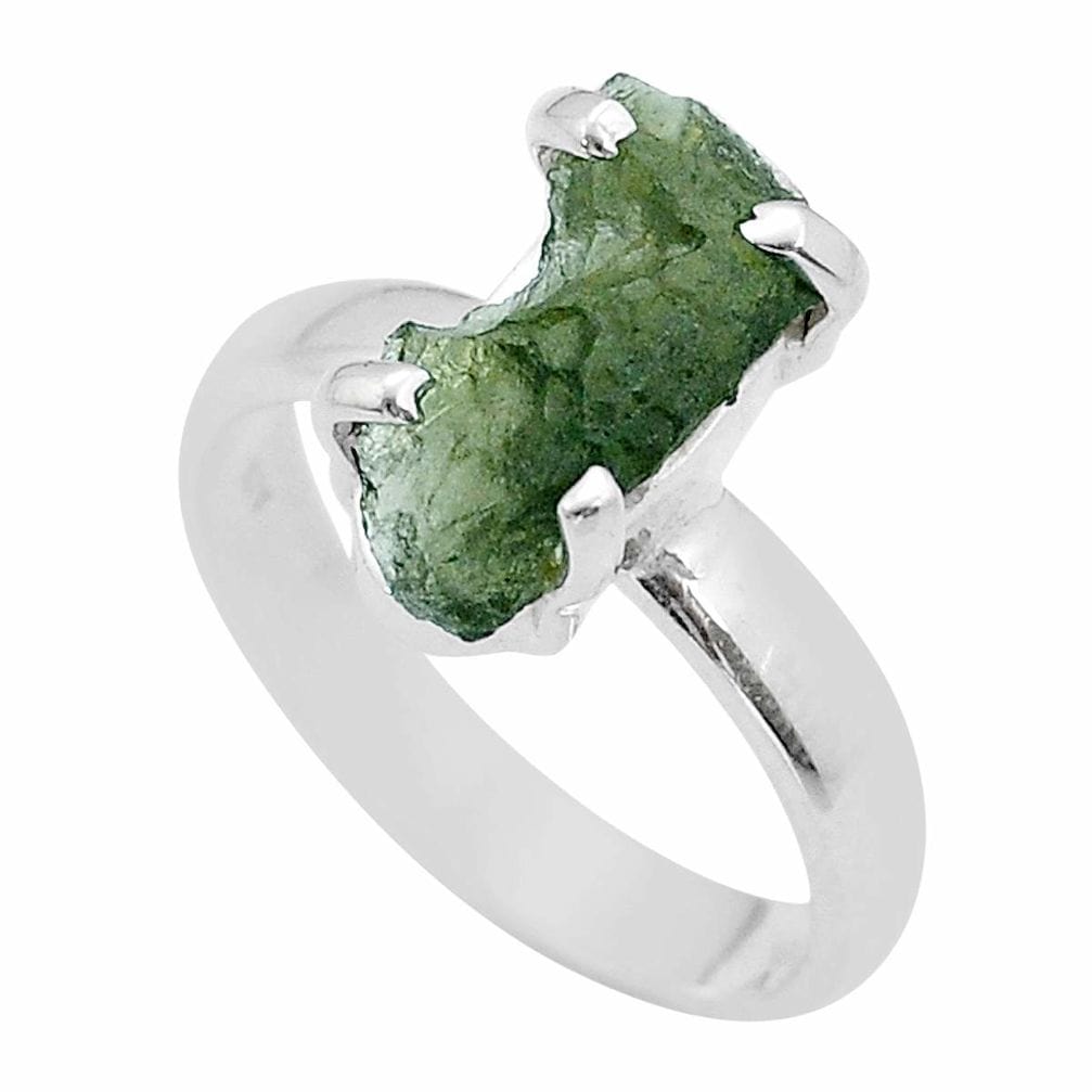 Moldavite Rough Sterling Silver Ring