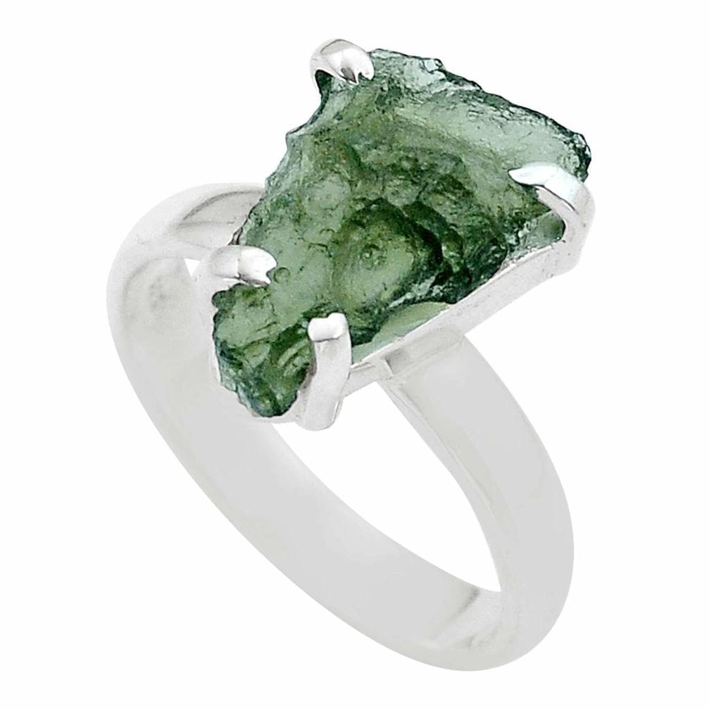 Moldavite Rough Sterling Silver Ring