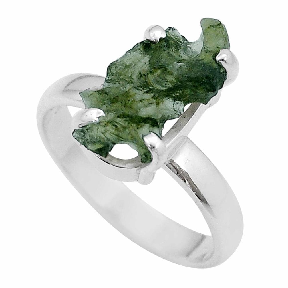 Moldavite Rough Sterling Silver Ring