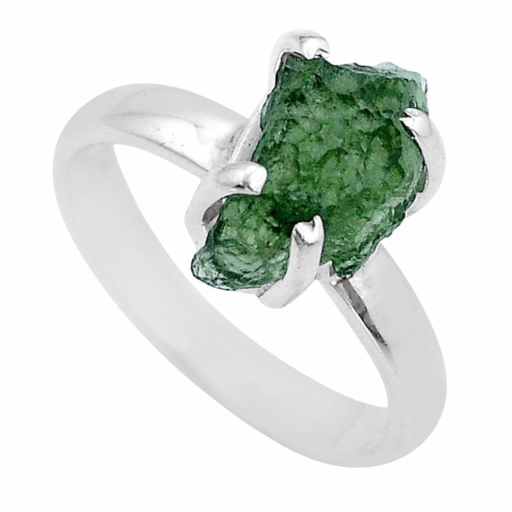 Moldavite Rough Sterling Silver Ring