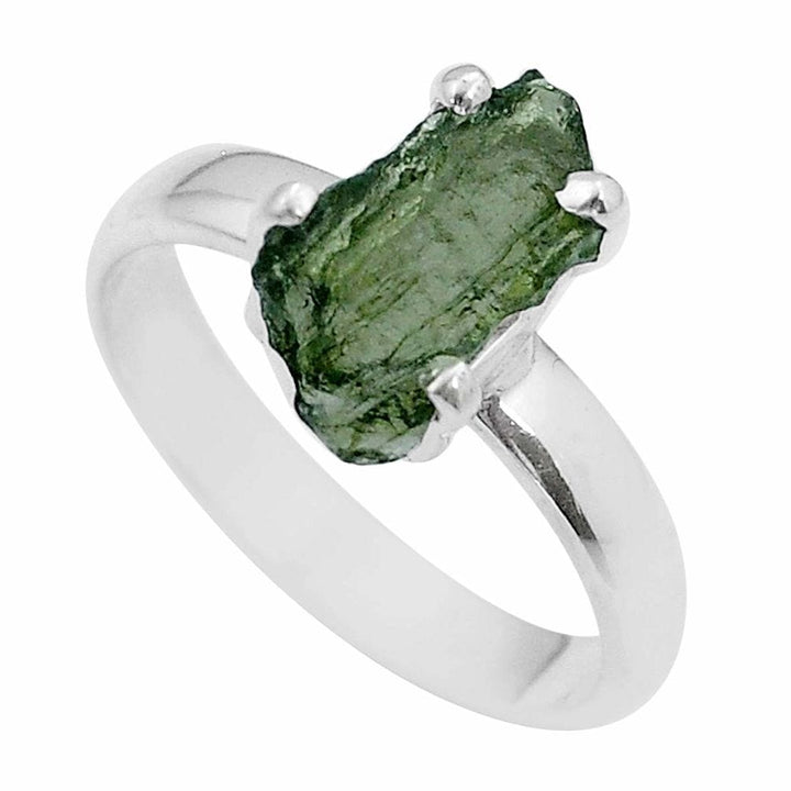 Moldavite Rough Sterling Silver Ring
