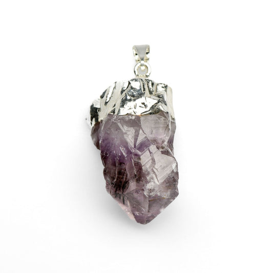 Silver Plated Raw Amethyst Point Pendant