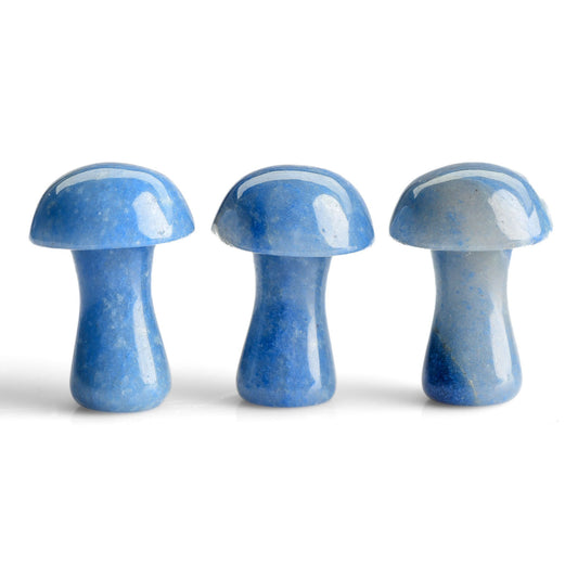 Three Blue Quartz Crystal Carving - Mushrooms - Polished