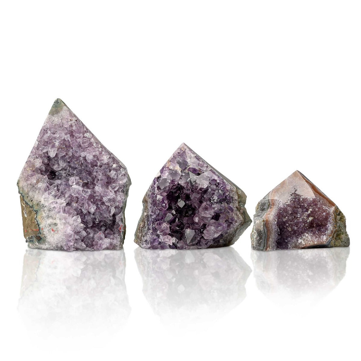 healing crystals: three amethyst geode points