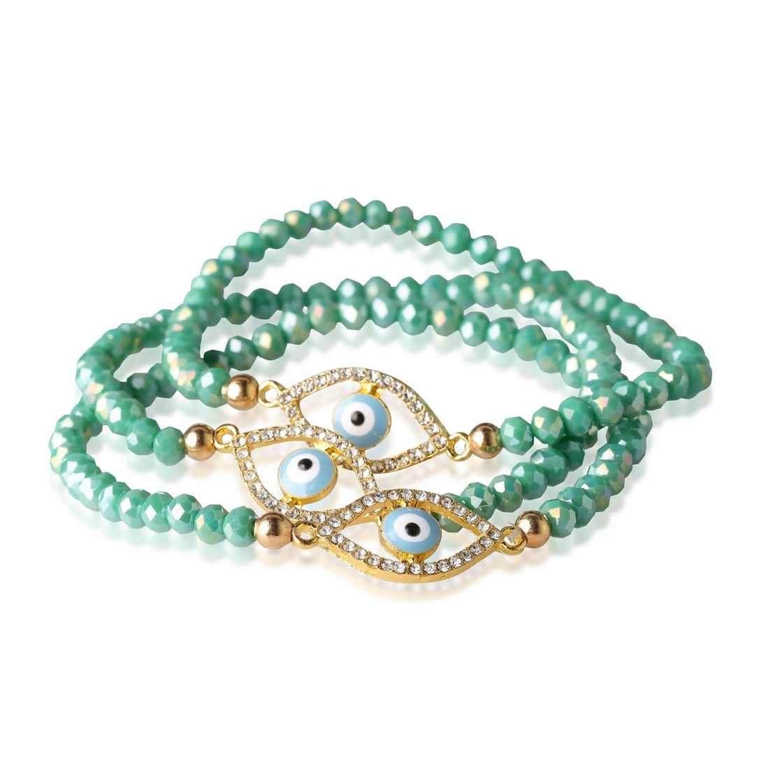 healing crystals: evil eye beaded bracelet - Faceted Beads