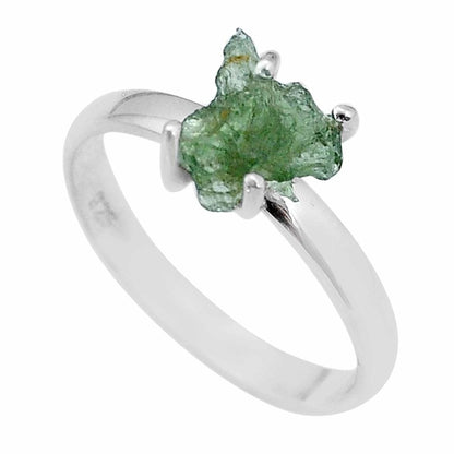 Moldavite Rough Sterling Silver Ring