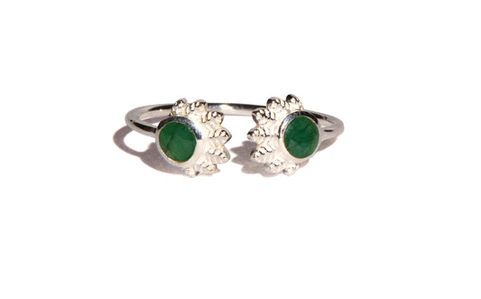 Emerald Adjustable Sterling Silver Ring - Round Crystal