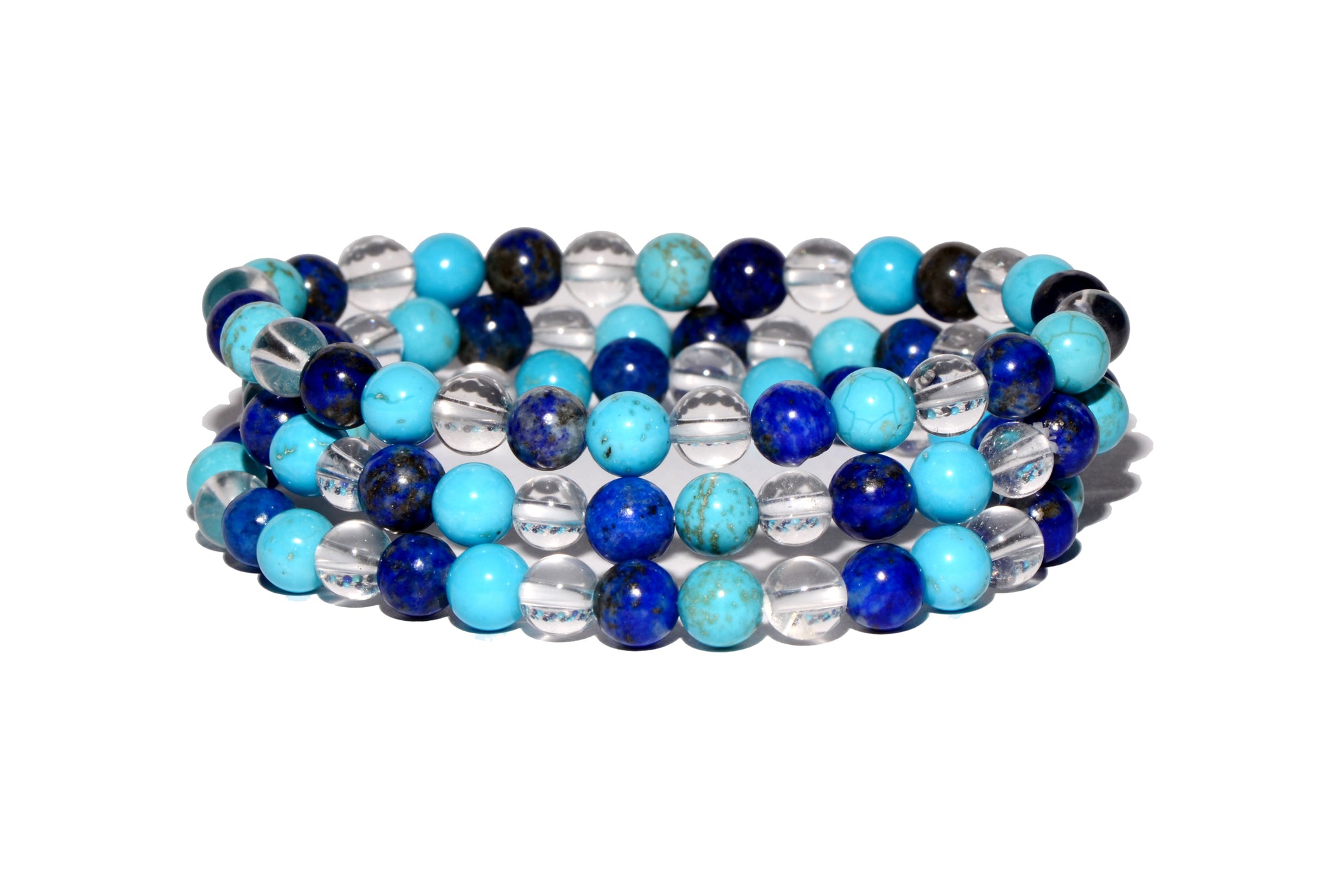 Turquoise, Lapis Lazuli and Clear Quartz Beaded Bracelet - Small Beads 
