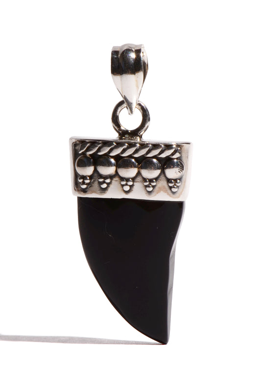 Black Onyx Horn Shaped Sterling Silver Pendant