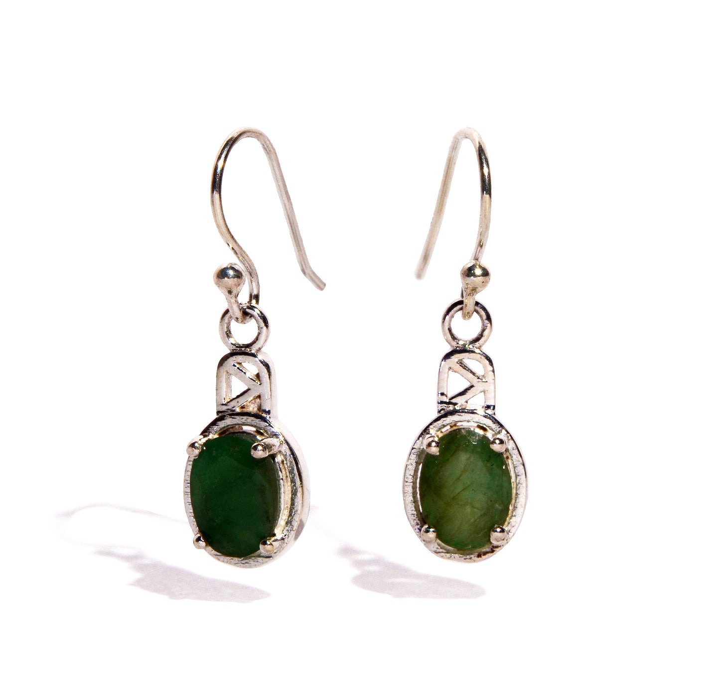 Emerald Sterling Silver Earrings - Oval Crystals