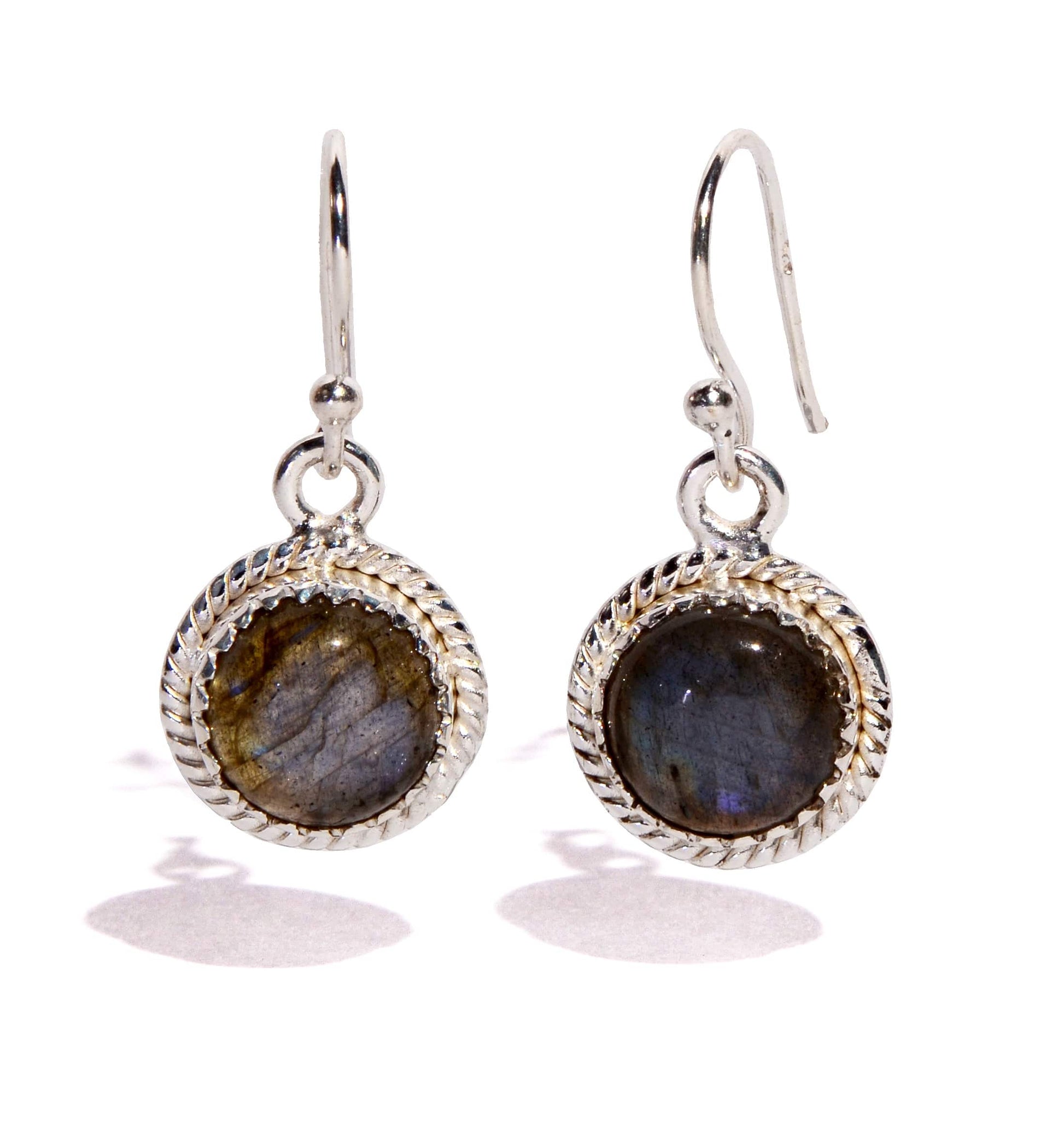 Labradorite Sterling Silver Earrings - Round - Polished