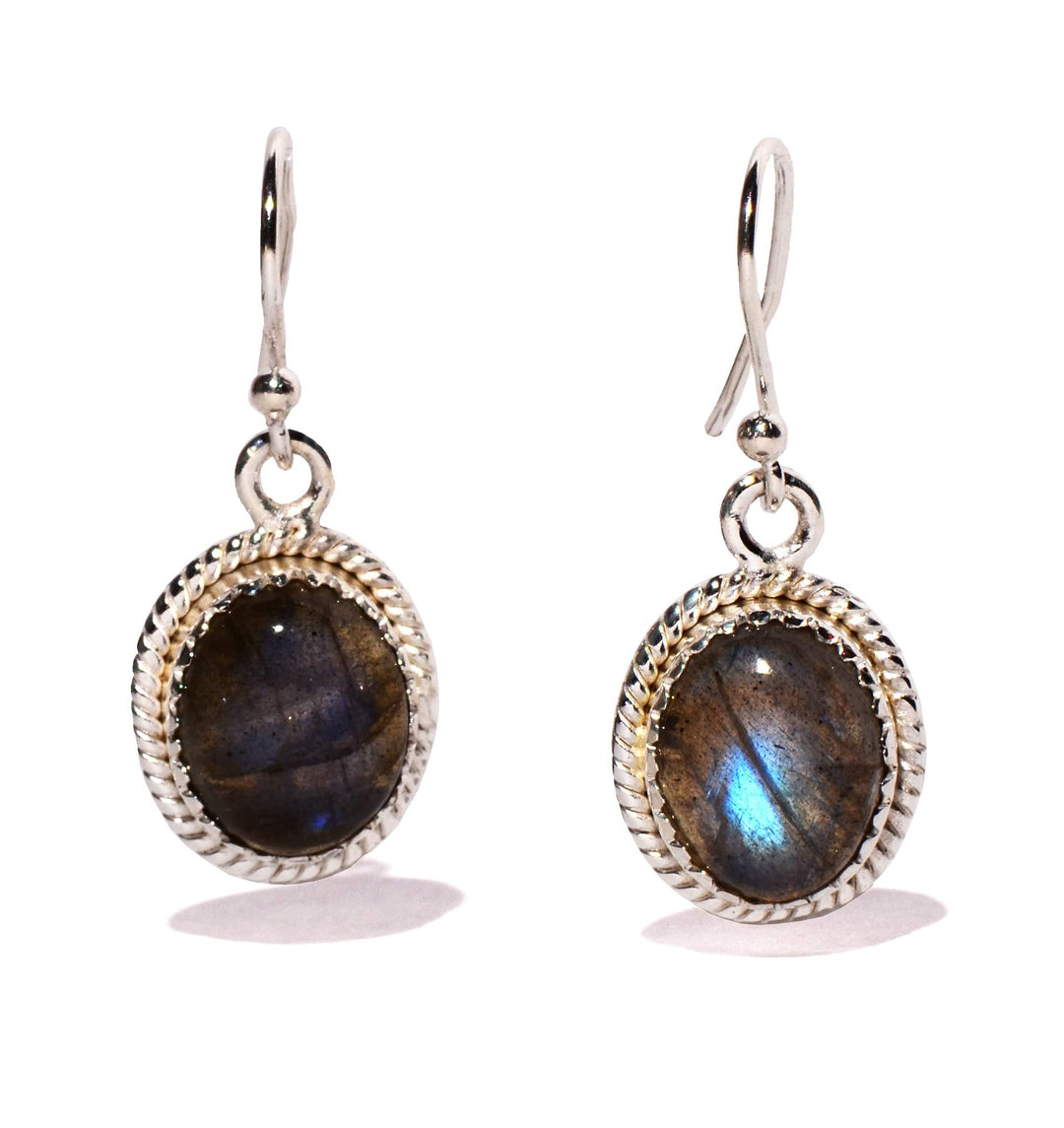 Labradorite Sterling Silver Earrings - Oval - Polished