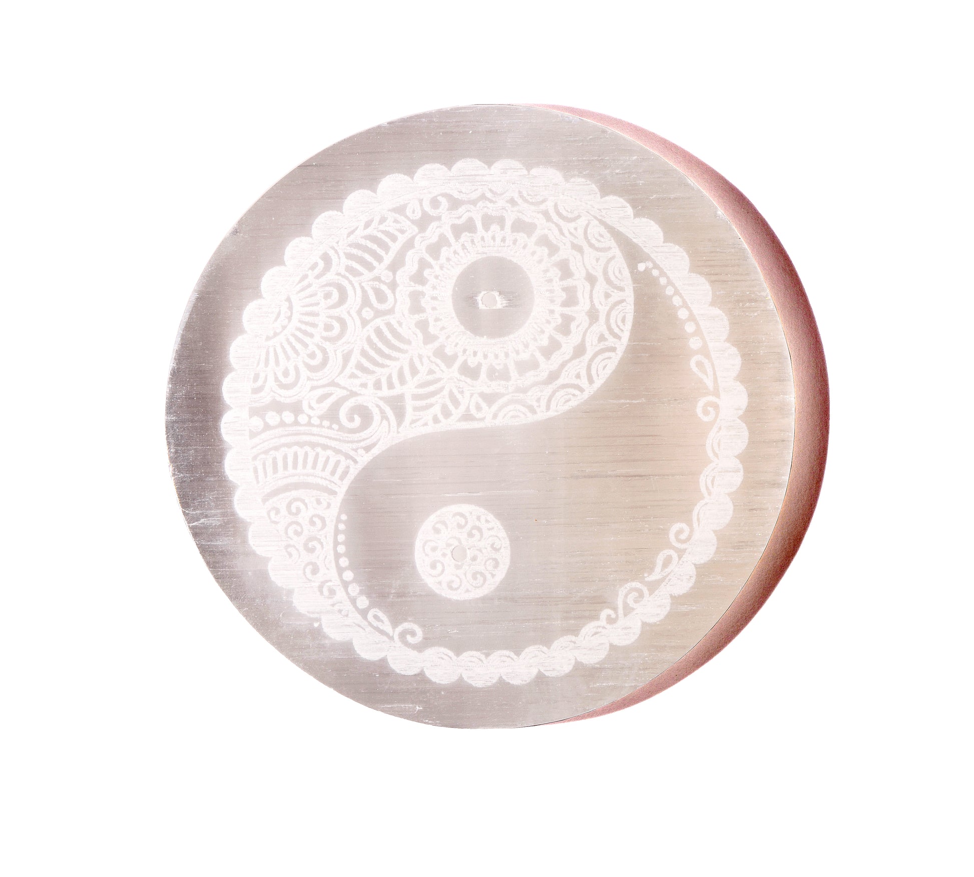 Selenite Charging Plate - Yin Yang Symbol - Crystal Carving