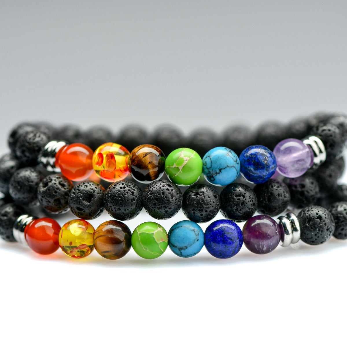 healing crystals: seven chakra bracelet with black lava stone