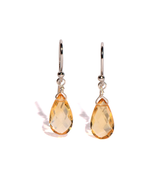 healing crystal jewelry: citrine sterling silver earrings - faceted teardrop crystals