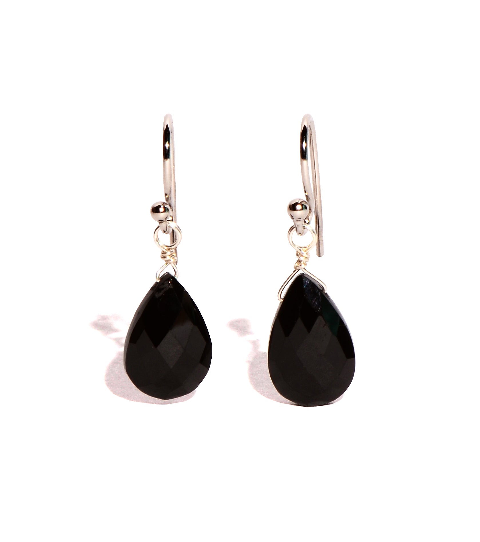 Black Tourmaline Faceted Sterling Silver Earrings