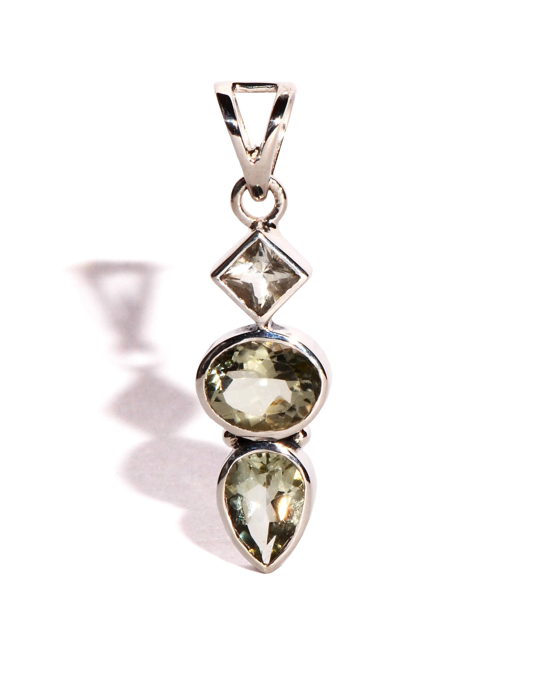 Green Amethyst (Prasiolite) Sterling Silver Pendant - Faceted Crystal