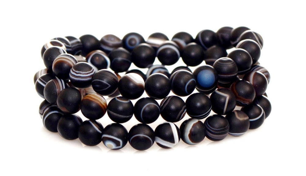 Banded Round Black Agate Crystal Bracelets