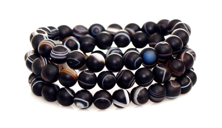 Banded Round Black Agate Crystal Bracelets