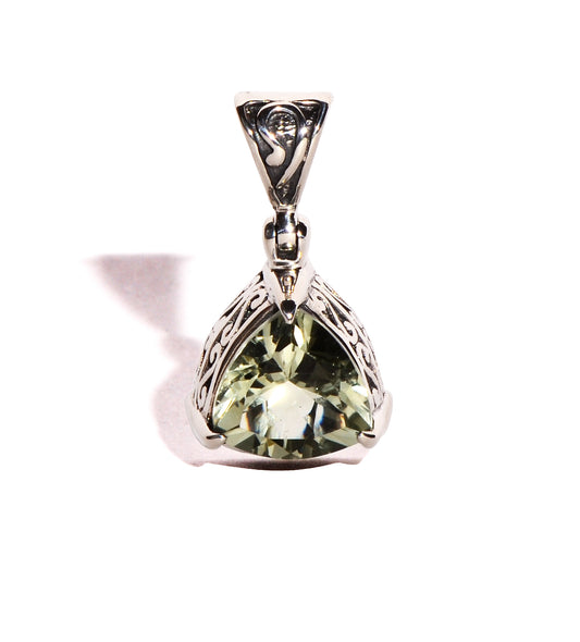 Green Amethyst (Prasiolite) Sterling Silver Pendant - Faceted  Crystal