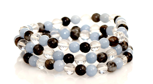 Labradorite, Angelite and Clear Quartz Beaded Bracelet - Small Beads - Polished