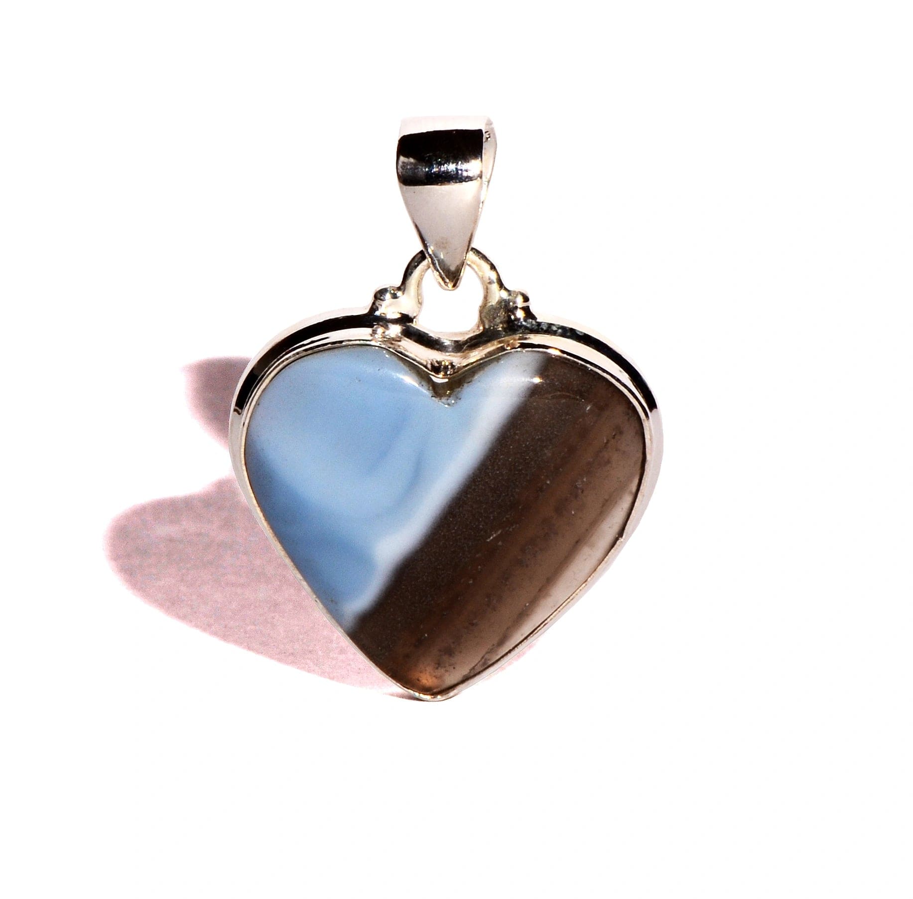 Blue Opal Sterling Silver Pendant - Heart - Polished