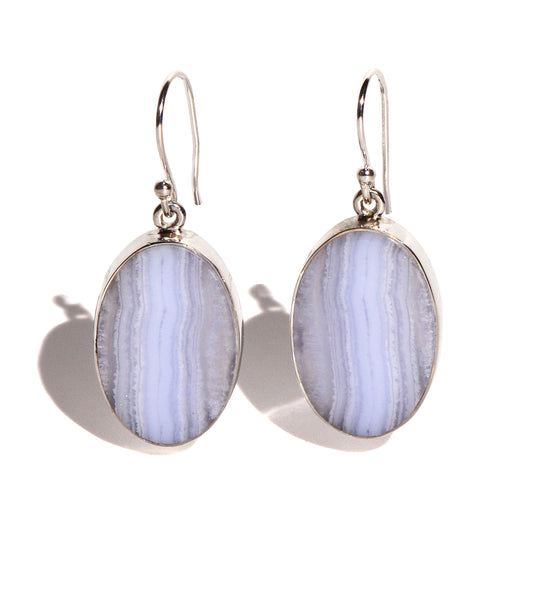 Blue Lace Agate Sterling Silver Earrings - Oval