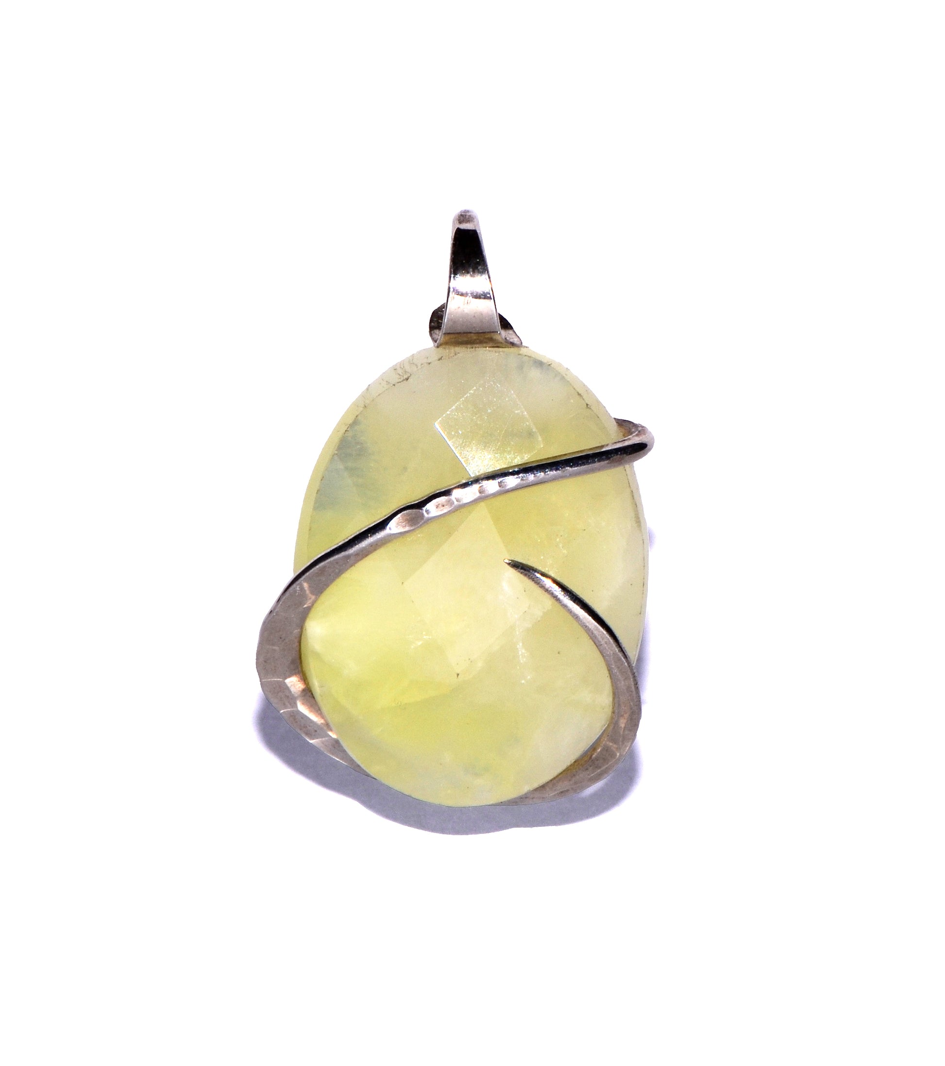 Prehnite Sterling Silver Cranston Pendant - Faceted Oval Crystal