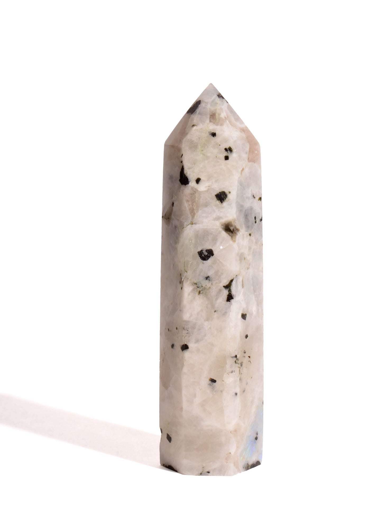 Rainbow Moonstone Point - Flat Base - Polished