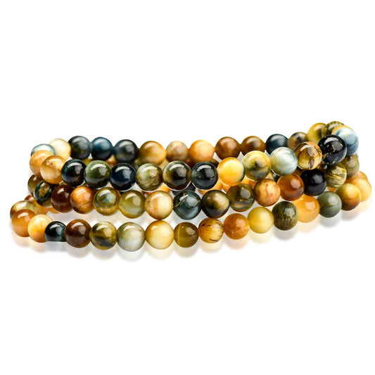 healing crystal jewelry: blue and gold tiger eye crystal bracelet - Small Beads
