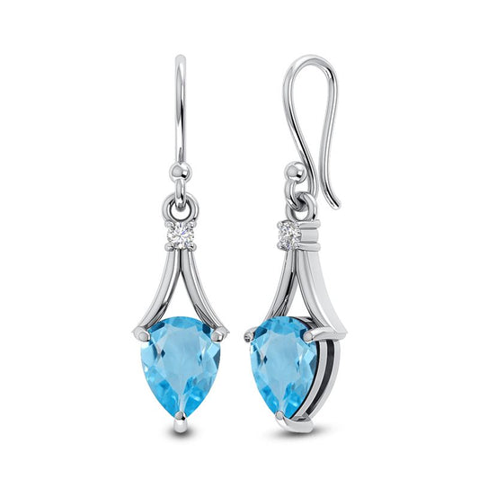 Blue Topaz Sterling Silver Earrings - Faceted Crystals