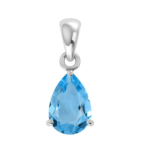 Blue Topaz Sterling Silver Pendant - Faceted Crystal