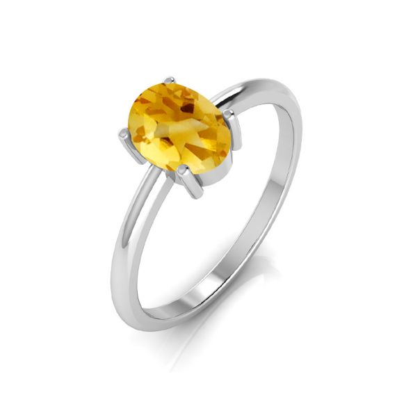 healing crystal jewelry: citrine sterling silver ring - Faceted Oval Crystal