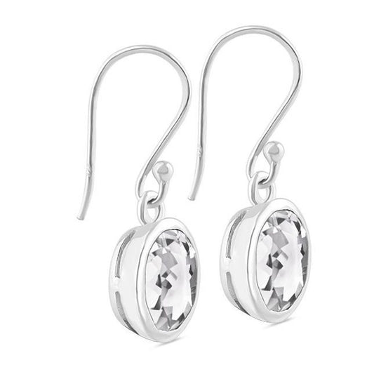 Clear Quartz Sterling Silver Earrings - Faceted - Oval