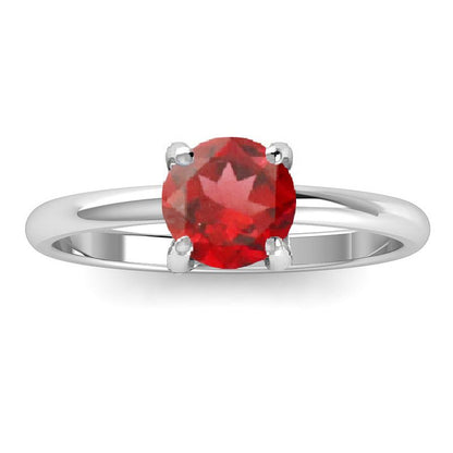 Garnet Sterling Silver Ring - Round Faceted Crystal
