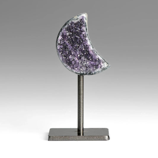 healing crystals: amethyst geode moon on pin stand