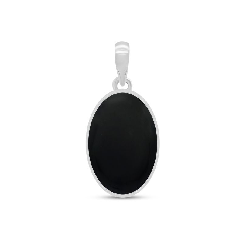 Black Onyx Sterling Silver Pendant - Oval Shape