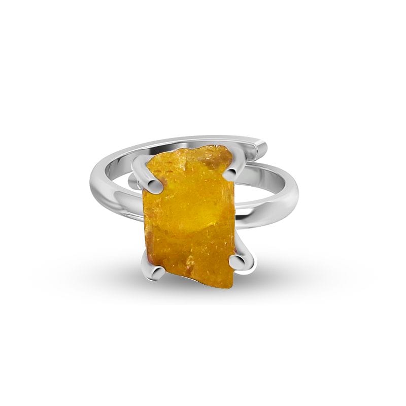 healing crystal jewelry: citrine sterling silver ring - Raw Crystal - Adjustable