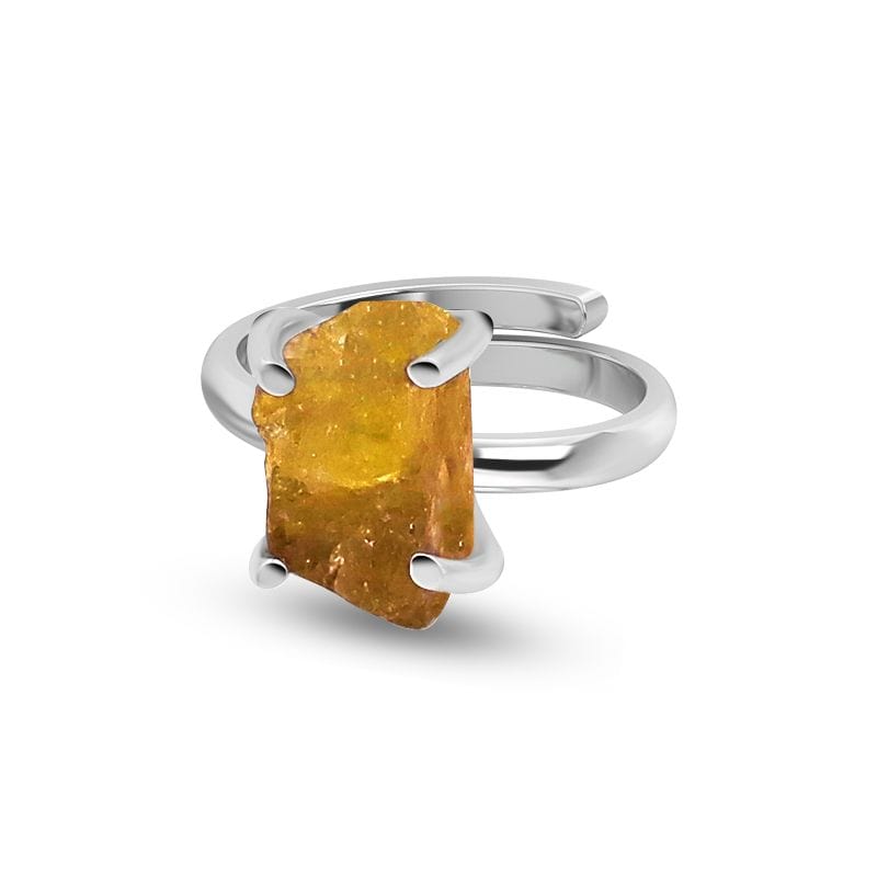 healing crystal jewelry: citrine sterling silver ring - Raw Crystal - Adjustable