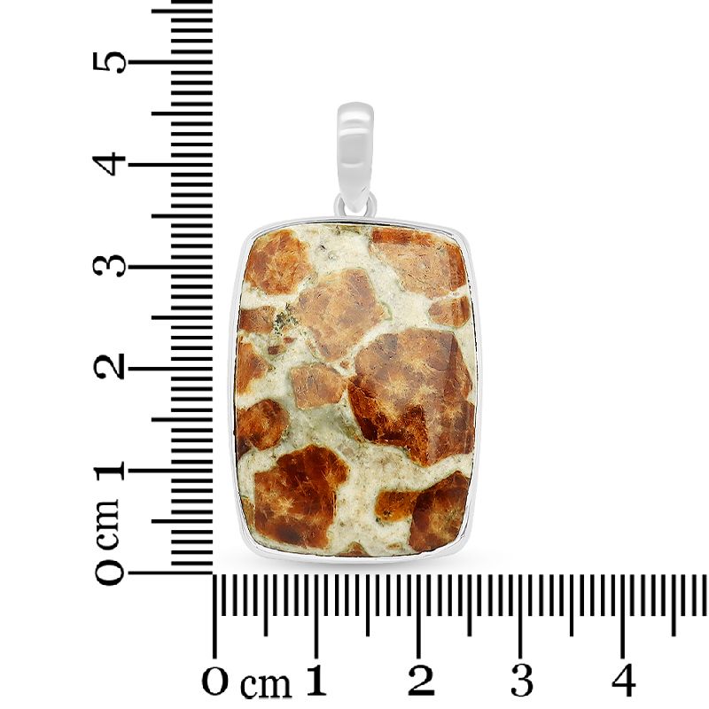 Garnet in Limestone Sterling Silver Pendant - Rectangular