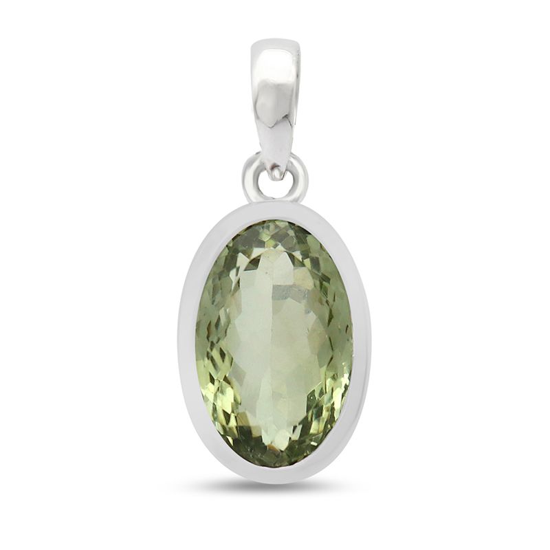 Green Amethyst (Prasiolite) Sterling Silver Pendant - Faceted Oval Crystal