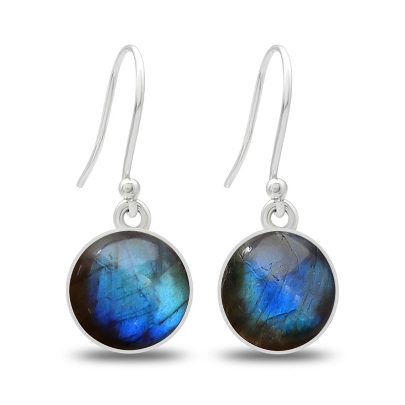 Labradorite Sterling Silver Earrings - Round - Polished