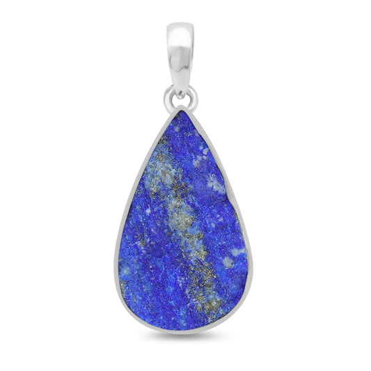 healing crystal jewelry: lapis lazuli rough sterling silver pendant - teardrop