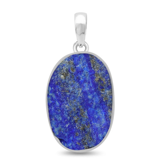 healing crystal jewelry: lapis lazuli rough sterling silver pendant - Oval