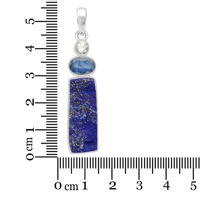 healing crystal jewelry: lapis lazuli pendant with blue kyanite and clear quartz