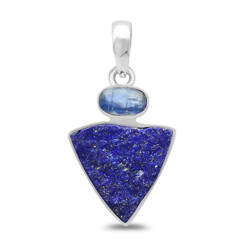 healing crystal jewelry: lapis lazuli pendant with blue kyanite