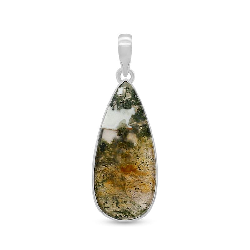 Green Moss Agate Sterling Silver Pendant - Teardrop