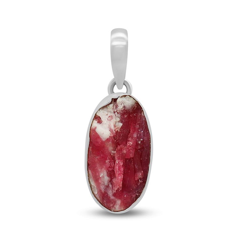 Pink Tourmaline Rough Sterling Silver Pendant - Rough Crystal - Oval