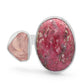 Pink Thulite with Rose Quartz Adjustable Sterling Silver Ring - Rough Crystals